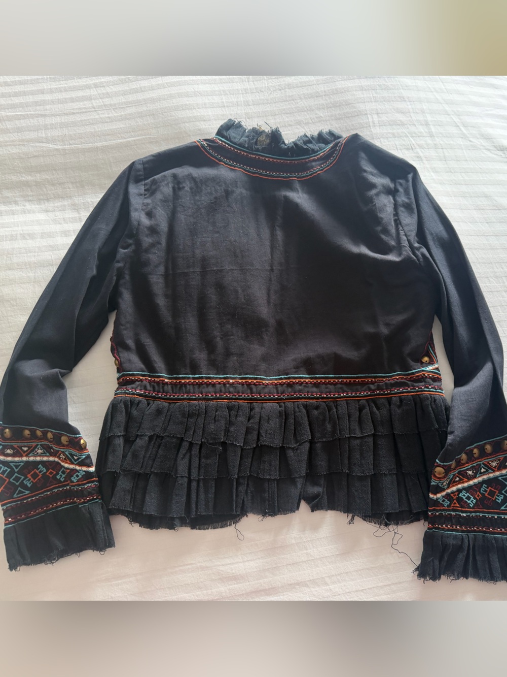 Love Sam Black Embroidered Fringe Boho Jacket with Multicolor Accents - Picture 2 of 7